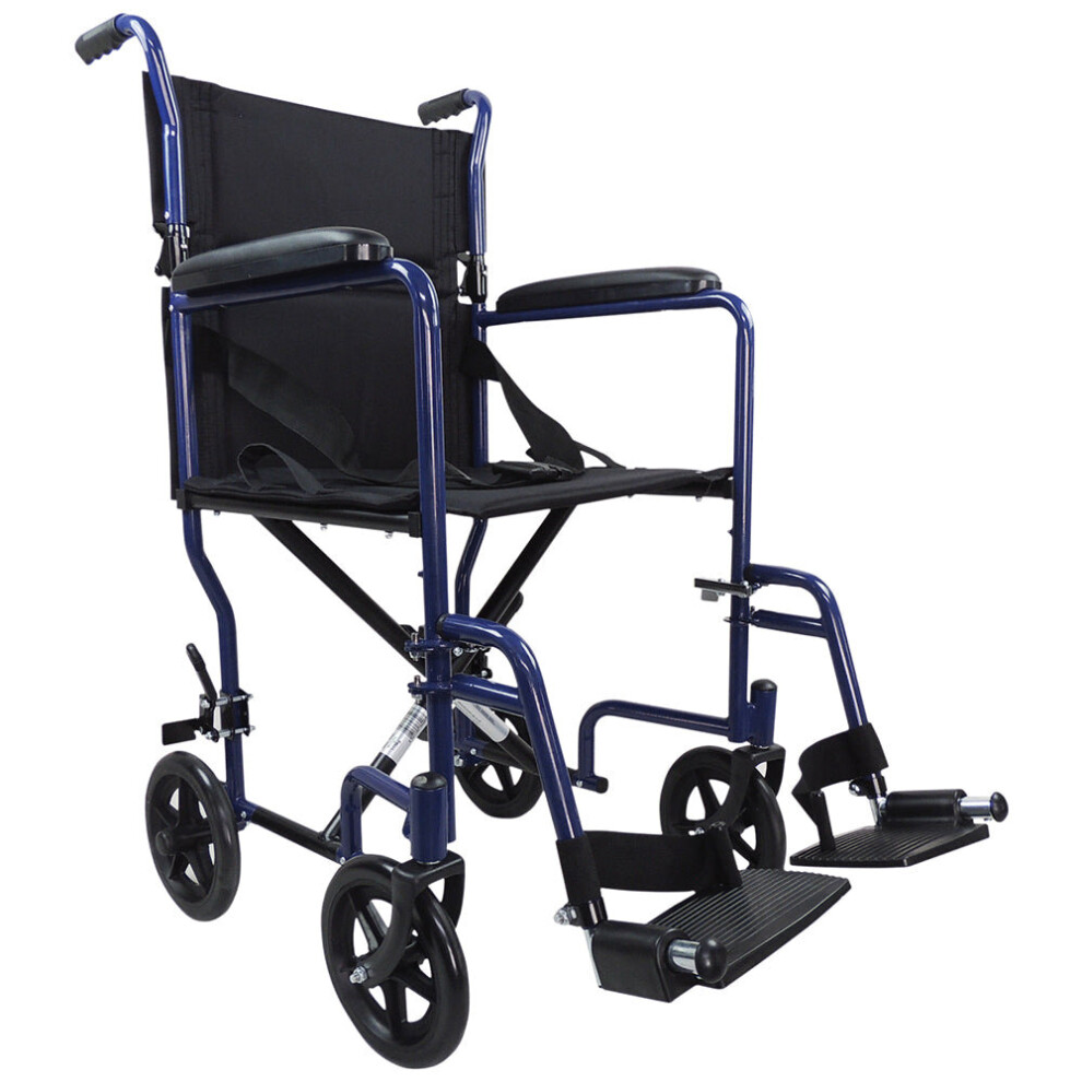 Lightweight Steel Compact Attendant Propelled Transit Wheelchair - Blue