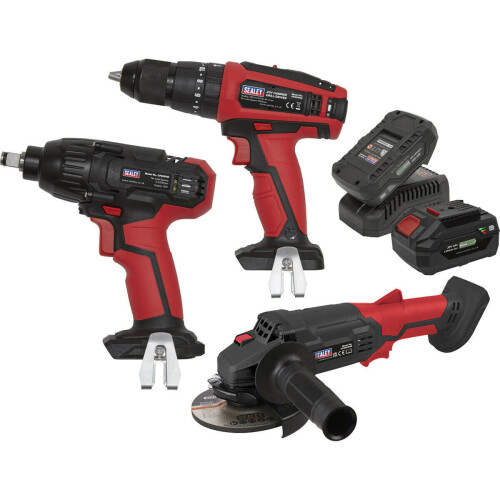 Loops 3x Cordless Power Tool Bundle & 2x Batteries - Drill Impact Driver Angle Grinder