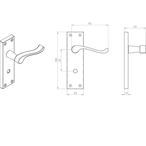 Loops 4x PAIR Victorian Scroll Lever on Bathroom Backplate 150 x 43mm Polished Chrome 2