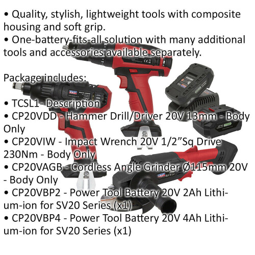 Loops 3x Cordless Power Tool Bundle & 2x Batteries - Drill Impact Driver Angle Grinder 1