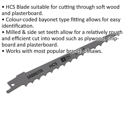 Loops 5 PACK 150mm HCS Reciprocating Saw Blade - 3 TPI - Milled Side Set Teeth 1