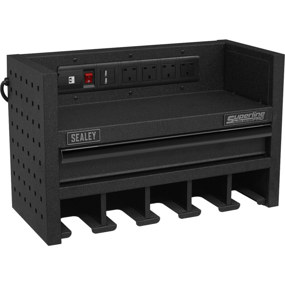 560mm Power Tool Storage Rack with Drawer - Fitted Power Strip - Holds 5 Tools