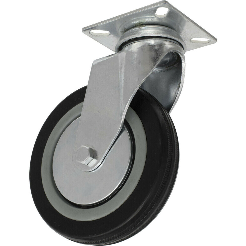 125mm Swivel Plate Castor Wheel - Rubber with Steel Centre - 27mm Tread