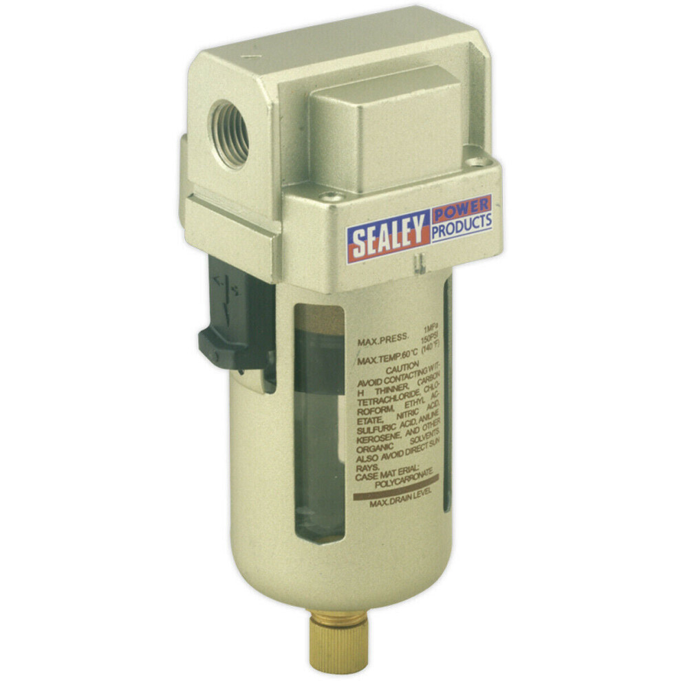 Loops Workshop Air Supply Filter - Manual Drain Control - 1/4" Bsp - 53Cfm Max Airflow