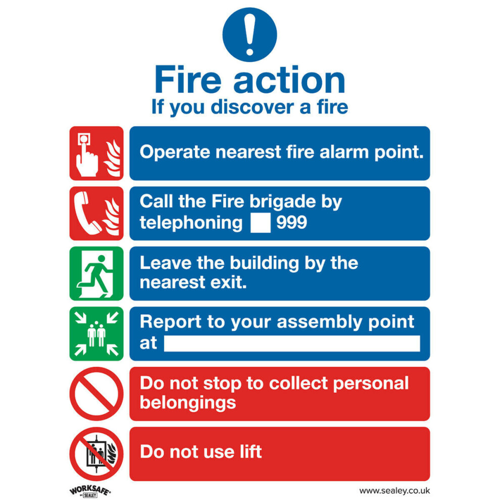 1x FIRE ACTION & LIFT Health & Safety Sign - Self Adhesive 200 x 250mm Sticker