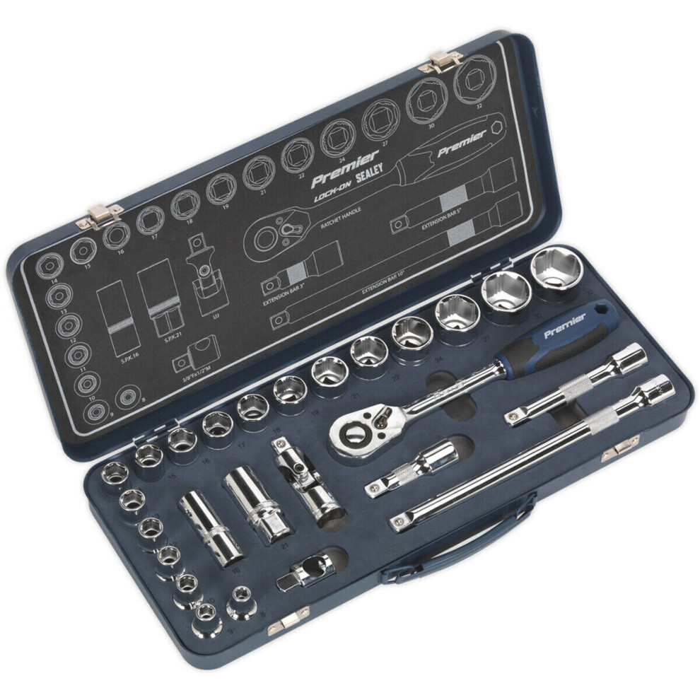 26 PACK Socket Set 1/2" Metric Square Drive - 6 Point LOCK-ON Rounded Heads