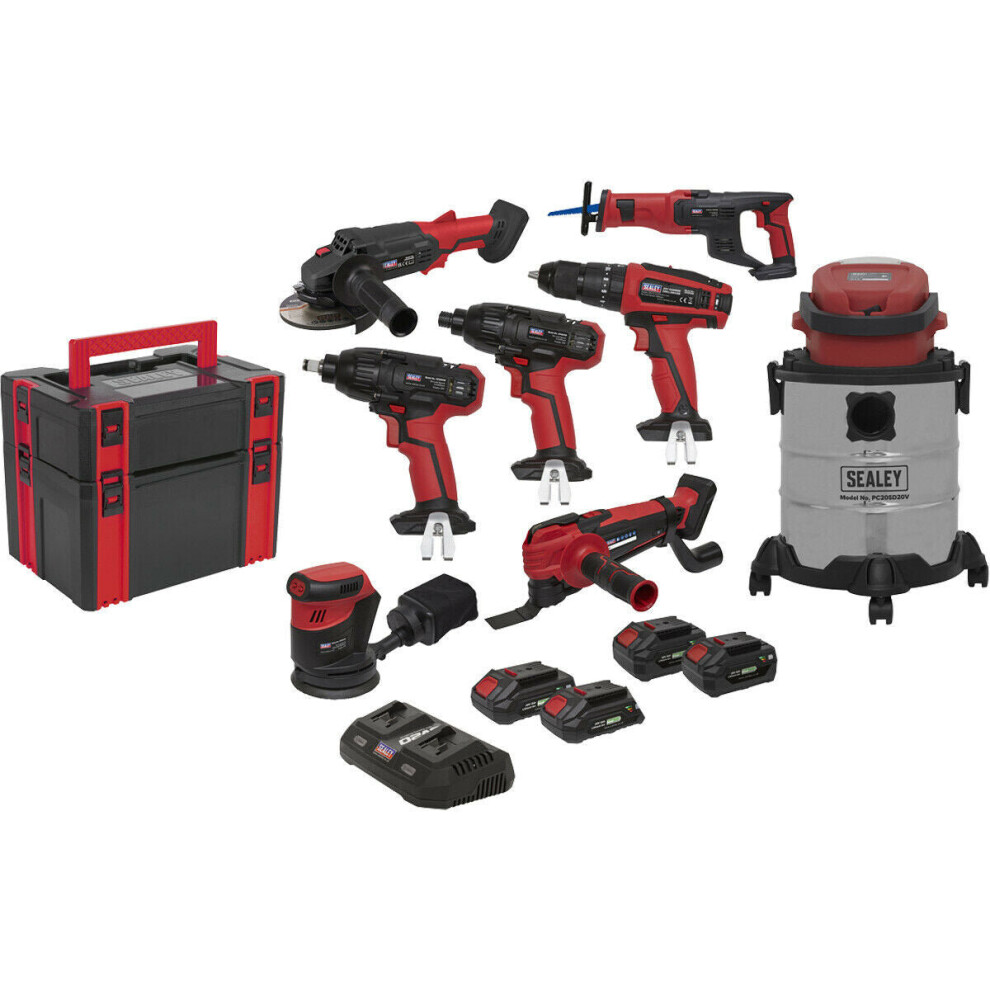 12 Piece 20V Cordless Power Tool Bundle - 4 Batteries & Dual Charger - Toolboxes-image-OPC-P8WK7RY-NEW