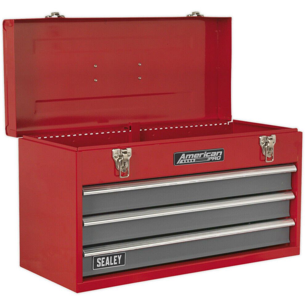 510 x 225 x 300mm Portable 2 Drawer Tool Chest - RED - Compact Storage Case Box