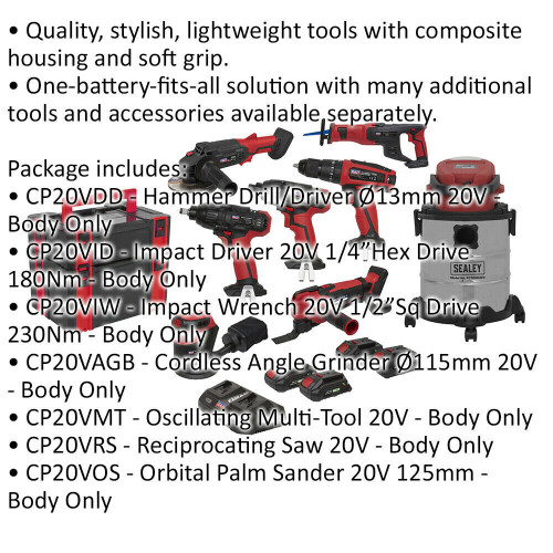Loops 12 Piece 20V Cordless Power Tool Bundle - 4 Batteries & Dual Charger - Toolboxes 1