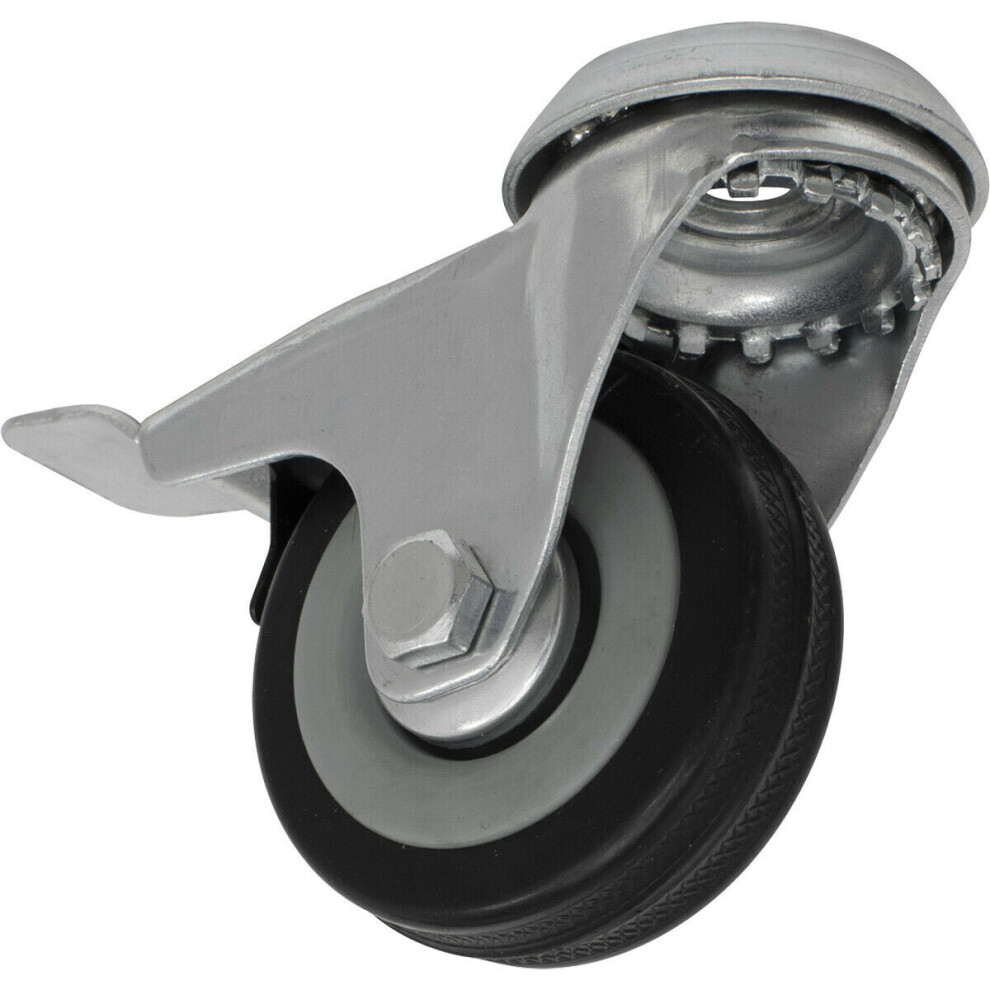 50mm Swivel Bolt Hole Castor Wheel with Brake - 18mm Rubber Tread Steel Centre