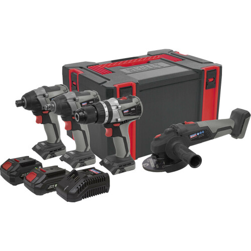 Loops 4x Cordless Brushless Power Tool Set & 2 Batteries - Angle Grinder Impact Driver