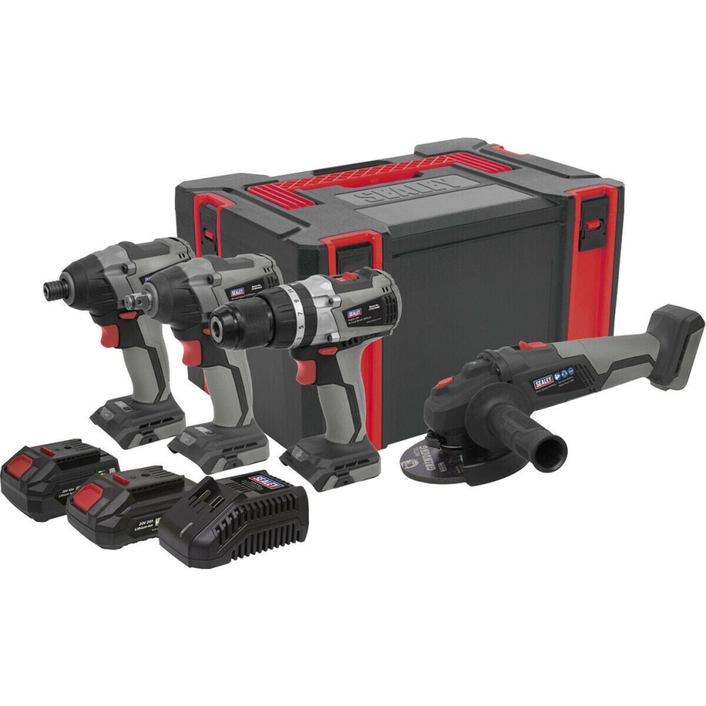 4x Cordless Brushless Power Tool Set & 2 Batteries - Angle Grinder Impact Driver