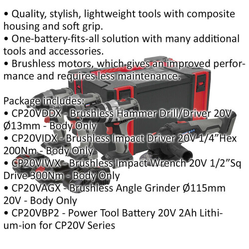Loops 4x Cordless Brushless Power Tool Set & 2 Batteries - Angle Grinder Impact Driver 1