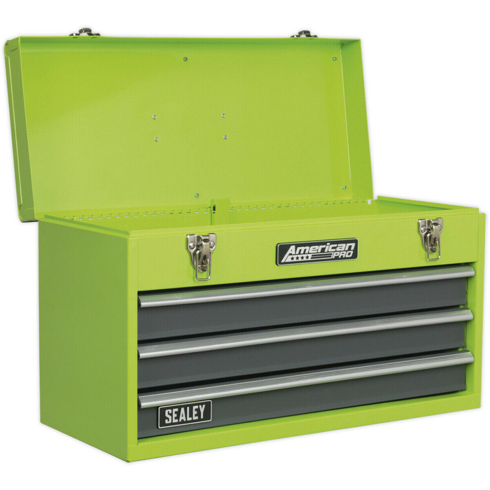510 x 225 x 300mm Portable 2 Drawer Tool Chest - GREEN Compact Storage Case Box