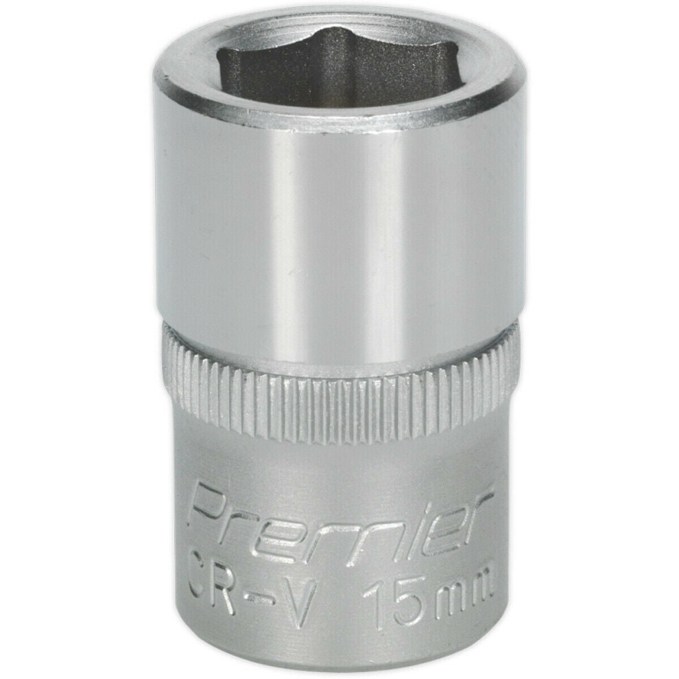 15mm Steel Drive Socket - 1/2" Square Drive - Chrome Vanadium Wrench Socket