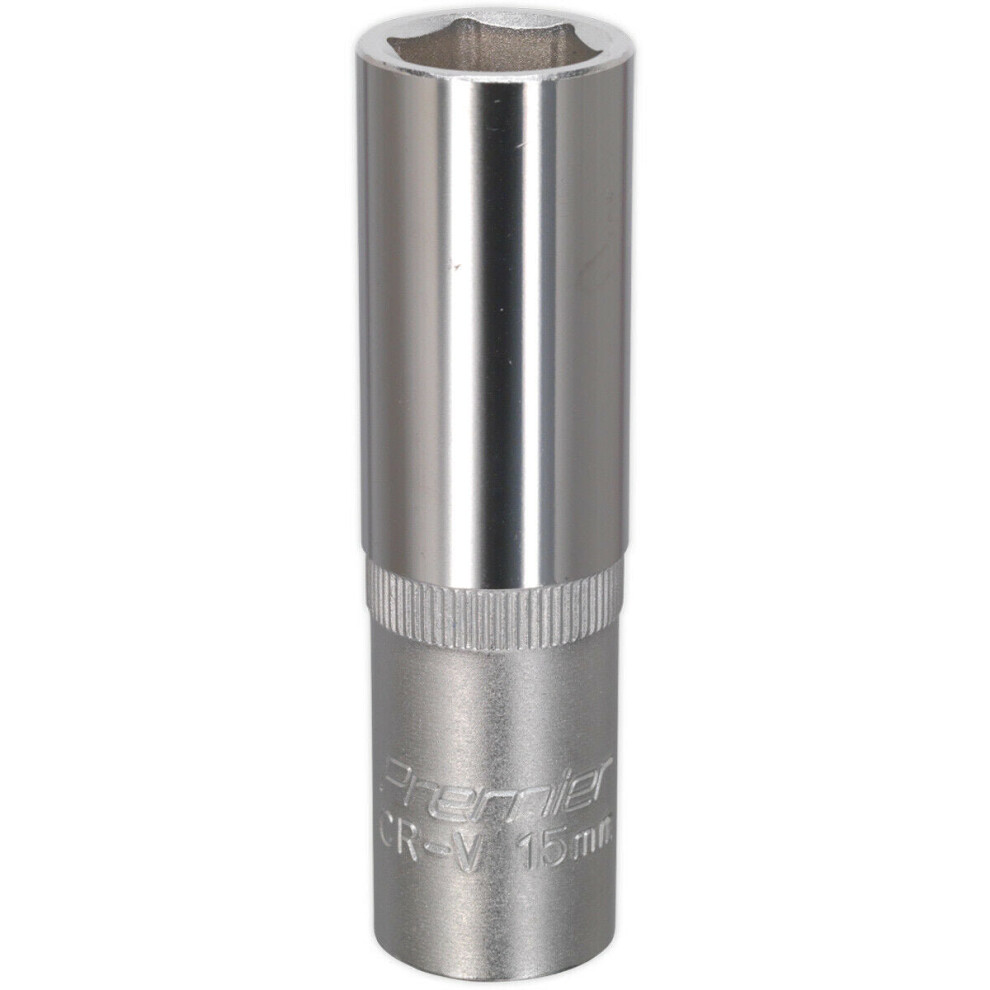 15mm Steel Deep Drive Socket - 1/2" Square Drive - Chrome Vanadium Socket