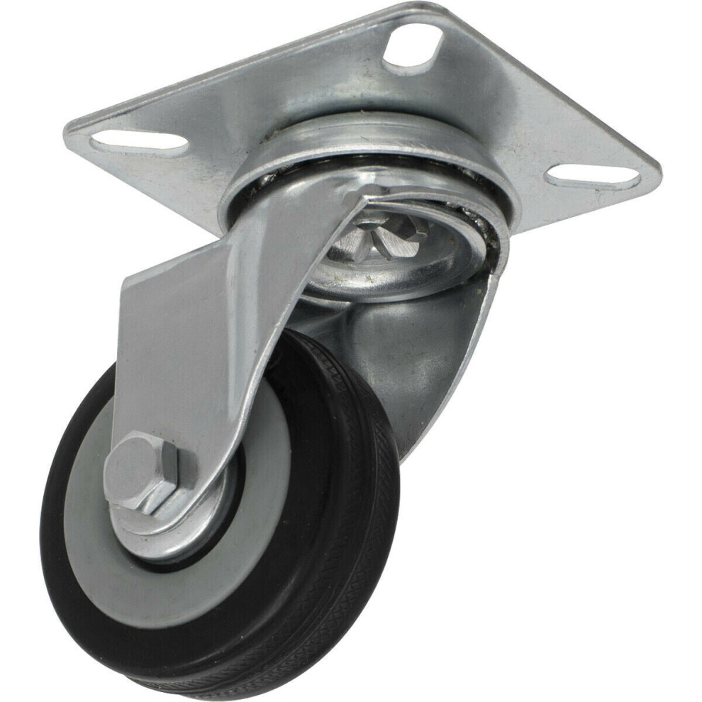 50mm Swivel Plate Castor Wheel - Rubber with Steel Centre - 18mm Tread