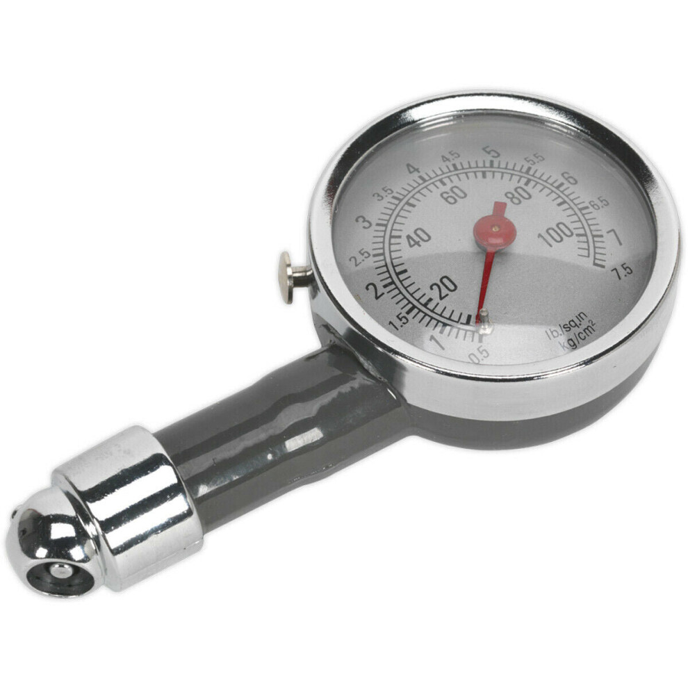 100psi Premium Tyre Pressure Gauge - Offset Valve Connector & Metal Body