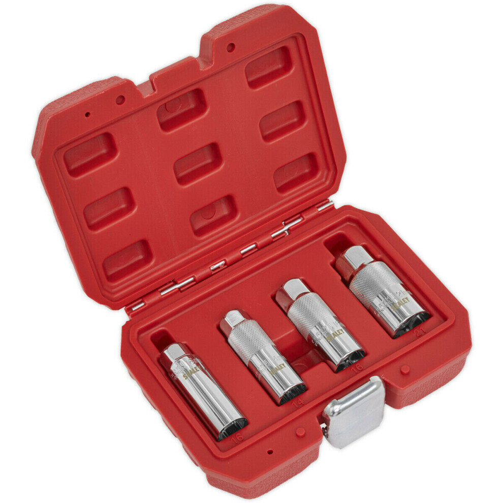 Loops 4 Piece Spark Plug Socket Set - 3/8" Sq Drive Walldrive Sockets - Forged Steel