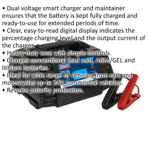 Loops 12A Compact Auto Smart Charger - Dual Voltage - 12 / 24 Volt - 230V Power Supply 1