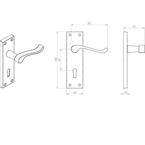 Loops 2x PAIR Victorian Scroll Handle on Lock Backplate 150 x 43mm Polished Brass 2