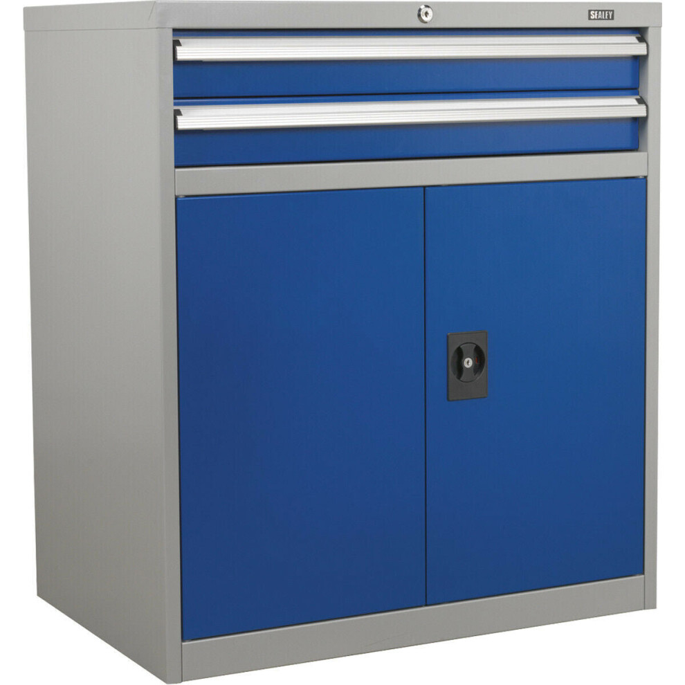 Industrial Double Locker Cabinet - 900 x 450 x 1000mm - 2 Drawers & 1 Shelf