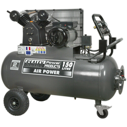 Loops 150 Litre Belt Drive Air Compressor - Front Control Panel - 3hp Electric Motor