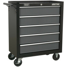 620 x 330 x 770mm 5 Drawer BLACK Portable Tool Chest Locking Mobile Storage Box
