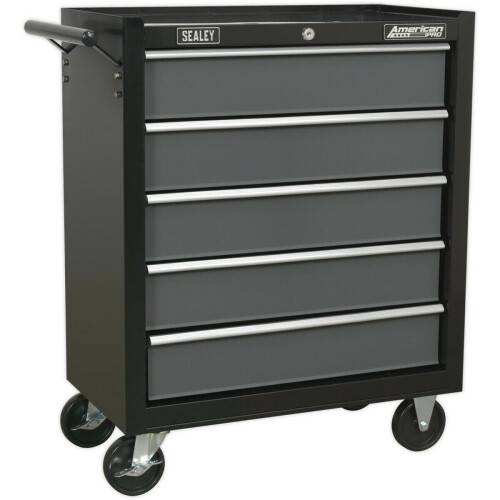 Loops 620 x 330 x 770mm 5 Drawer BLACK Portable Tool Chest Locking Mobile Storage Box