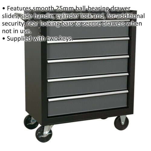 Loops 620 x 330 x 770mm 5 Drawer BLACK Portable Tool Chest Locking Mobile Storage Box 1