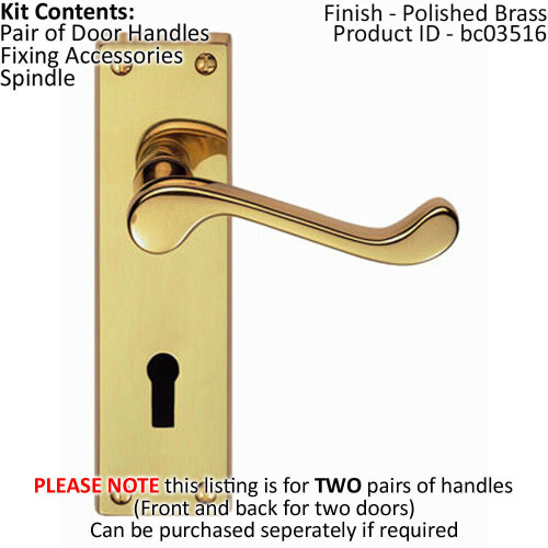 Loops 2x PAIR Victorian Scroll Handle on Lock Backplate 150 x 43mm Polished Brass 1