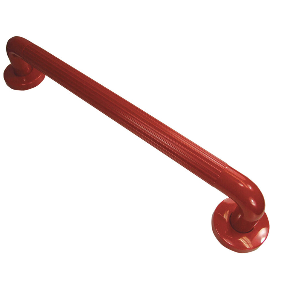 Red Ribbed UPVC Plastic Grab Bar - 300mm Length - 32mm Tube - Reinforced Fixings