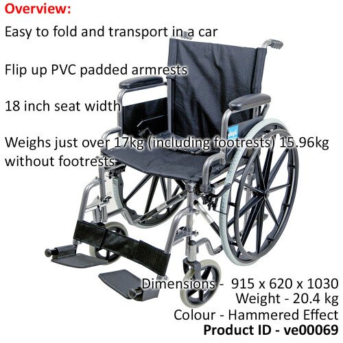 Loops Lightweight Self Propelled Steel Transit Wheelchair - Foldable Design - Hammered 1
