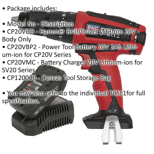 Loops 20V Hammer Drill Driver Kit - Includes 2Ah Battery & Charger - Storage Bag 1