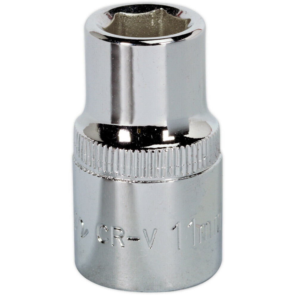 Loops 11Mm Forged Steel Drive Socket - 1/2" Square Drive - Polished Chrome Vanadium