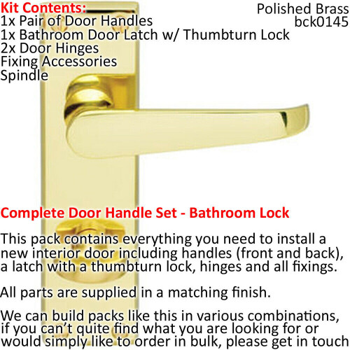 Loops Door Handle & Bathroom Lock Pack Brass Victorian Flat Thumb Turn Backplate 1