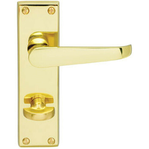 Loops Door Handle & Bathroom Lock Pack Brass Victorian Flat Thumb Turn Backplate 2