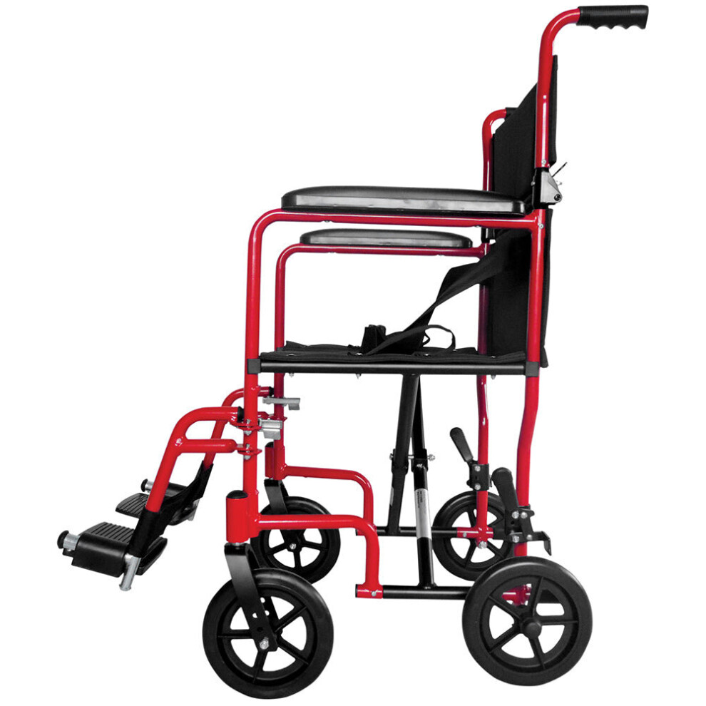 Compact Attendant Propelled Lightweight Aluminium Transit Wheelchair - Red