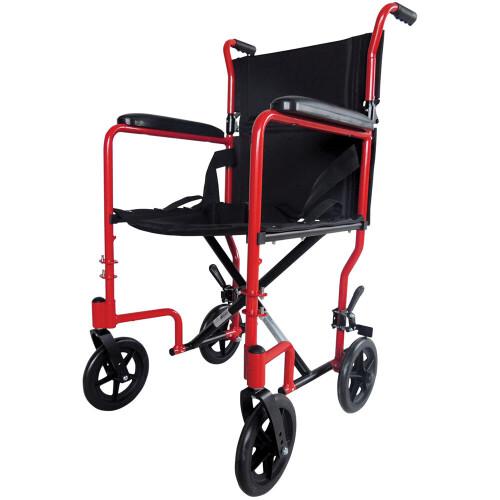 Loops Compact Attendant Propelled Lightweight Aluminium Transit Wheelchair - Red 2