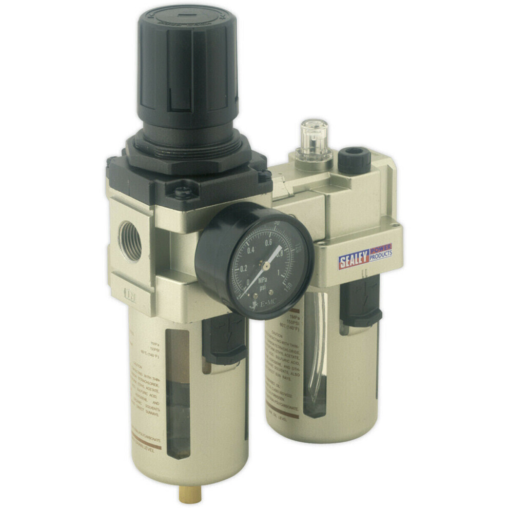 Workshop Air Supply Filter Regulator & Lubricator - 1/2" Bsp 105Cfm Max Airflow 5056581907820