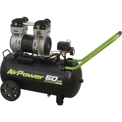 Loops 50L Direct Drive Air Compressor - Low Noise 1.6hp Motor - Twin Gauge Display