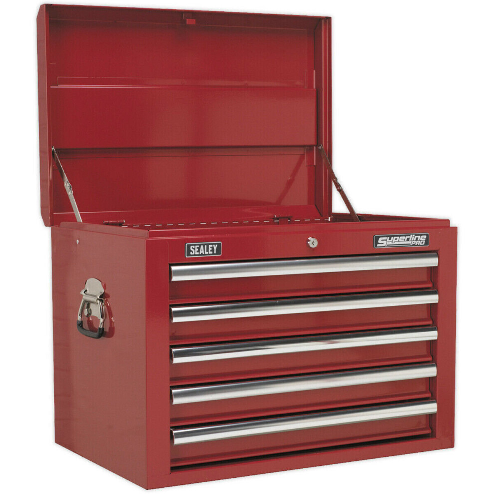 660 x 435 x 490mm RED 5 Drawer Topchest Tool Chest Storage Unit - High Gloss