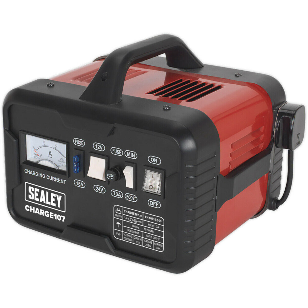 Loops 11A Single Phase Battery Charger - 12 / 24 V - Large Ammeter - 230V Power Supply