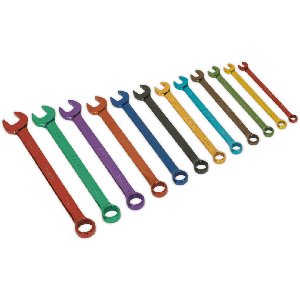12pc MULTI COLOUR Combination Ratchet Spanner Set - Hardened Metric Socket Ring