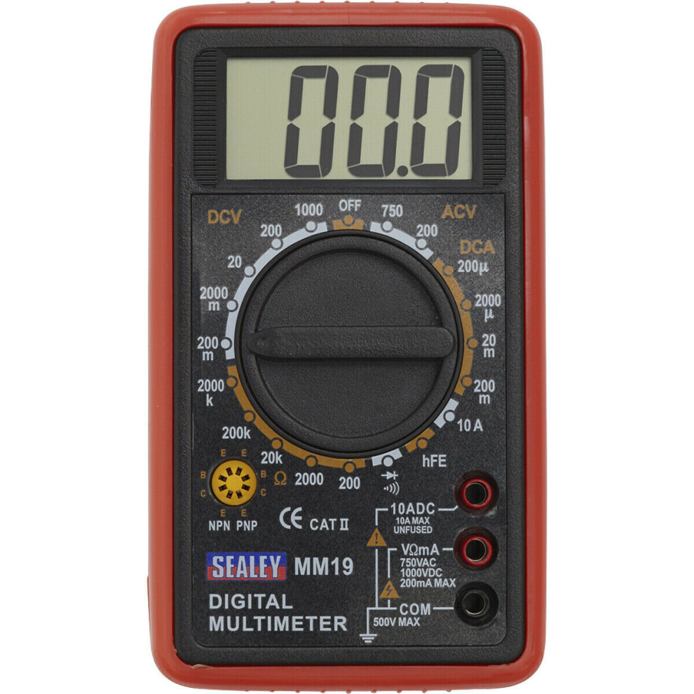 Loops 7 Function Digital Multimeter - Large Lcd Display - Test Leads - Rubber Case