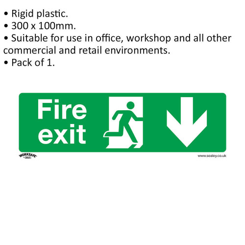 Loops 1x FIRE EXIT (DOWN) Health & Safety Sign - Rigid Plastic 300 x 100mm Warning 1