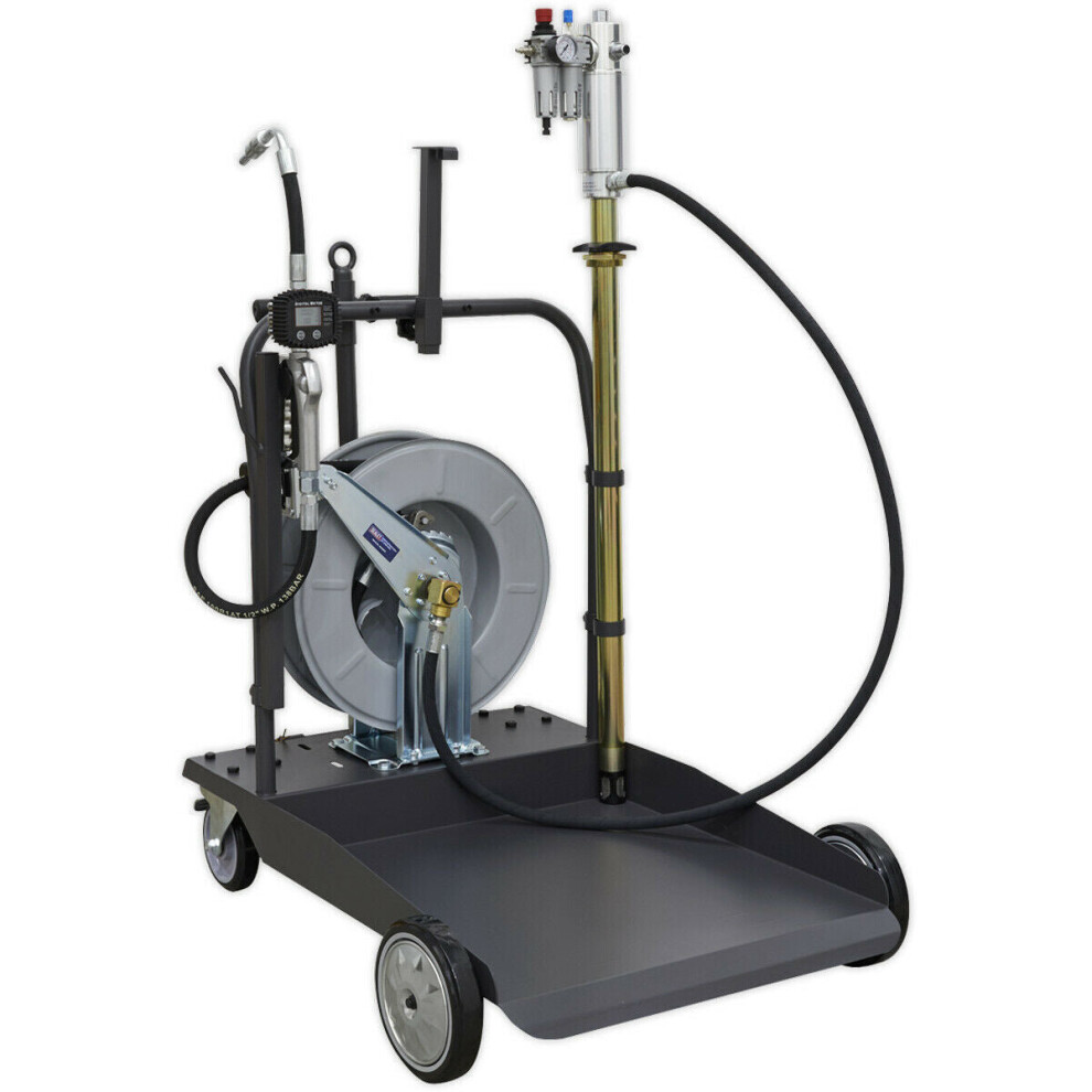 Air Operated Oil Dispensing System - 10m Retractable Hose Reel - Mobile Trolley