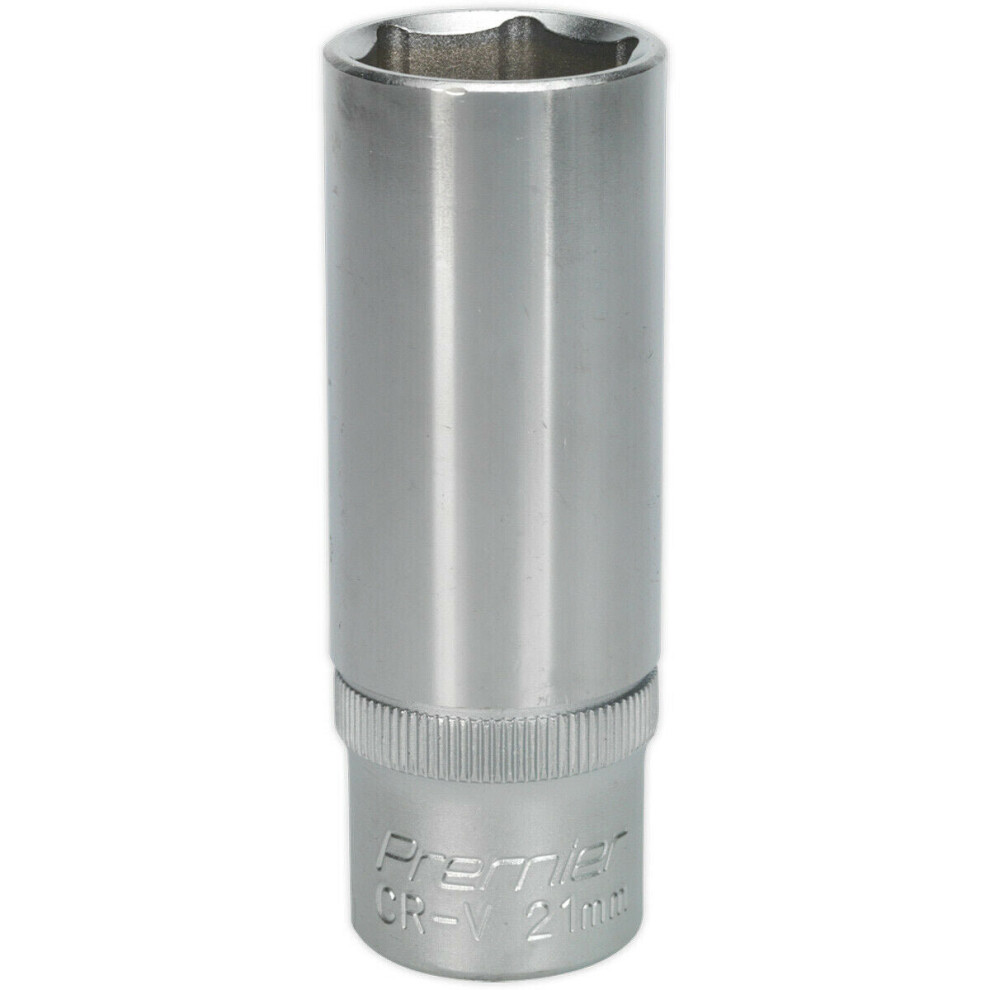 21Mm Steel Deep Drive Socket - 1/2" Square Drive - Chrome Vanadium Socket 5056581905987