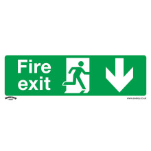 1x FIRE EXIT (DOWN) Health & Safety Sign - Rigid Plastic 300 x 100mm Warning