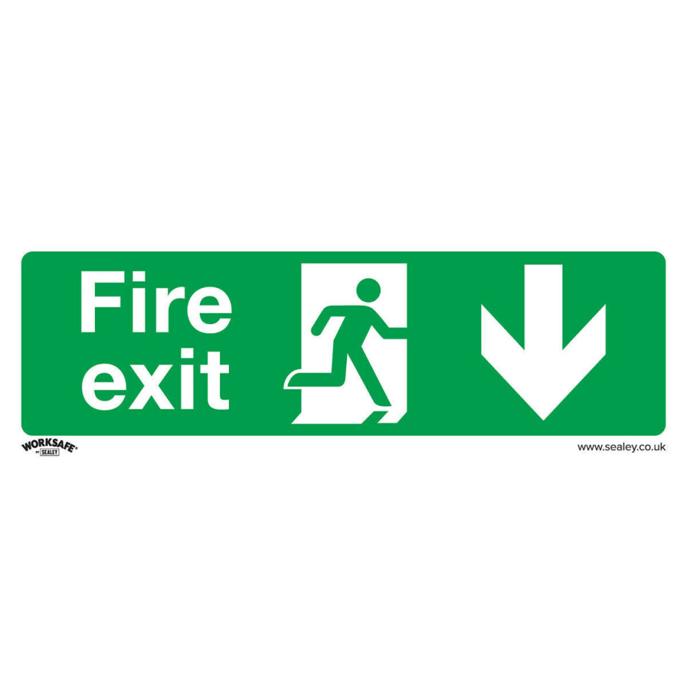 1x FIRE EXIT (DOWN) Health & Safety Sign - Rigid Plastic 300 x 100mm Warning